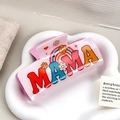 Pink large acrylic MAMA hair claw clip with colorful floral and rainbow patterns - Rainbow (MAMA)