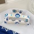 Haarklammer mit blauem Auge, weißes Marmor-Design und Nazar-Motiven für Damen - Schwarze Wimpern Auge