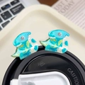 Mini mollette per capelli a forma di dinosauro parasaurolophus blu con pois gialli - Stile Oviraptor Ciano (A578-2)
