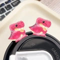 Cute pink dinosaur acrylic hair clips with blue spots and a glossy finish for girls - Tyrannosaurus Style (A578-5)