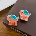 Cute pink acrylic dinosaur hair clips with blue details and yellow spikes in a pair - Ankylosaurus Style (A578-6)