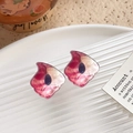 Pink marble texture acrylic stud earrings with a unique geometric flame design - Rose Red Conch