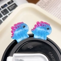 Mini acrylic hair clip featuring a translucent blue cartoon dinosaur design with glitter - Stegosaurus Style (A578-7)