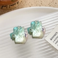 Set of two pearlescent aurora blue and purple mini acrylic hair clips for women - Cyan Conch Style