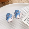 Cute blue and white marble acrylic shell hair clip with stylish silver metal trim - Azure Conch