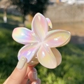 Iridescent plumeria flower hair claw clip with colorful gradient pearl finish - Flower / Gradient Yellow Purple-Flower