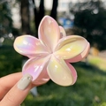 Iridescent pink and yellow plumeria hair claw clip with pearlized gradient finish - Flower / Gradient Purple-Flower