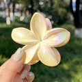 Neon pearlescent yellow plumeria flower hair claw clip with gradient resin finish - Gradient Yellow Pink-Flower