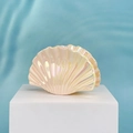 Iridescent seashell hair claw clip with pearlescent cream finish on a minimalist stand - Gradient Yellow Purple - Small Shell
