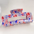 Star hair claw clip with red white and blue American flag theme and USA pattern - Large Rectangle