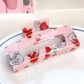 Pinza per capelli quadrata rosa con bradipo e motivo a cuore per capelli folti - Rettangolo Grande