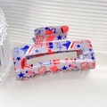 Hollow rectangle acetate hair claw clip with red blue stars and USA print patterns - Medium Rectangle