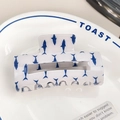Pinza per capelli rettangolare con motivo a squalo blu e bianco dal design cavo - Rettangolo Medio