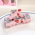 Pinza per capelli rosa con simpatici bradipi e testo I LOVE YOU su superficie lucida - Rettangolo Medio