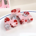Grande pince à cheveux rose avec motifs cœur et ours dessin animé pour coiffure - En forme de M