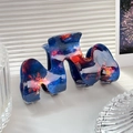Starry sky pattern hair claw clip in deep blue with unique nebula textures - M-Shaped