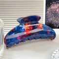 Navy blue fireworks patterned shark hair claw clip for women in half-moon shape - Crescent Moon