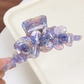Elegante molletta per capelli in acetato con sfumatura viola e rose dal design lucido - Blu Floreale