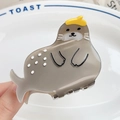 Pinza per capelli in acetato grigio a forma di foca con berretto giallo e pois bianchi - Foca