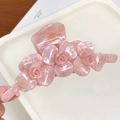 Eleganter rosafarbener Haarklammer-Clip aus Acetat mit dreidimensionalen Rosenblüten - Floral Rosa