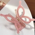 Elegante pinza per capelli a farfalla rosa chiaro con strass e perle lucide - Rosa