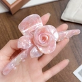 Pinza para el pelo con forma de rosa de mármol rosa en acetato para peinados elegantes - Rosa Floral