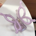 Pinza per capelli a farfalla lavanda oversize con strass viola e dettagli di perle - Viola