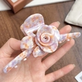 Elegante pinza de pelo de rosa en 3D con patrón de mármol morado naranja y blanco - Rosa Gris Floral