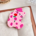 Süße Haarspange aus Acryl mit rosa Katze, rotem Hut und Blume im Kawaii-Stil - Rosa Katze