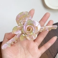 Handheld 3D floral acetate hair claw clip with multi-color pastel marble texture - Floral Yellow Green