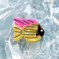 Yellow fish hair claw with blue stripes and pink fins made of acetate board material - Striped Yellow Tropical Fish