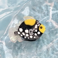 Black fish hair clip with white dots, yellow fins, and a translucent laser tail - Polka Dot Black Fish