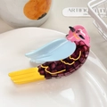 Haarklem in vogelvorm van acetaat met roze, blauwe en paarse gemarmerde kleuren - Kleurrijke Vogel