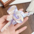 3D acetate rose flower hair claw clip in gradient purple and cream pearlescent finish - Metallic Purple