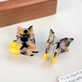 Coppia di mollette per capelli a gatto in acetato marmorizzato con dettagli oro - Gatto / Giallo Multicolore