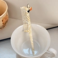 Creamy marble acetate hair comb with cute cartoon dog decor and long pointed tail handle - Creamy White Dog
