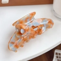 Eleganter Haarklammer mit Tulpen-Design in Bernsteinorange und Himmelblau aus Acetat - Blumiges Orange-Blau