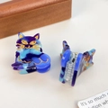 Coppia di mollette per capelli a forma di gatto blu marmorizzato con dettagli oro - Gatto / Blu Multicolore