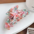 Floral tulip hair claw clip in elegant pink and white marbled acetate finish - Floral Red Green