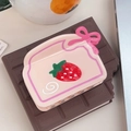 Rosa Haarklammer im Marmeladenglas-Design mit Erdbeermotiv und Schleifendetail - Rosa