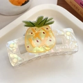 Pinza per capelli quadrata media con motivo ananas e finitura perla iridescente - Ananas