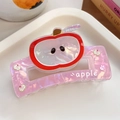 Pink translucent apple pattern hair claw clip with cute fruit print for women - Apple