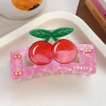 Sweet purple marble hair claw clip with 3D cherry decoration and green leaves - Cherry
