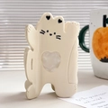 Pinza per capelli a forma di gatto in acetato bianco crema con occhi e cuore traforato - Gatto Cuore Beige