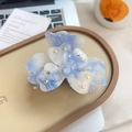 Pince à cheveux fleur bleue translucide élégante avec strass colorés pour femmes - Bleu Fleuri