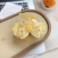 Pince à cheveux trèfle jaune marbré ornée de strass colorés pour femmes élégantes - Floral Jaune