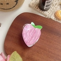 Sweet pink peach-shaped hair claw clip with green leaf detail and marble finish - Peach