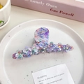 Pince à cheveux fleur violette élégante avec accents en cristal sur plateau minimaliste - Floral Bleu-Cyan