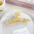 Pince à cheveux en acétate marbré crème avec fleurs 3D et cristaux irisés brillants - Floral Jaune