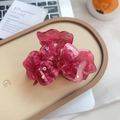 Pince à cheveux trèfle rose rouge à texture marbrée ornée de strass colorés - Rouge Étoilé